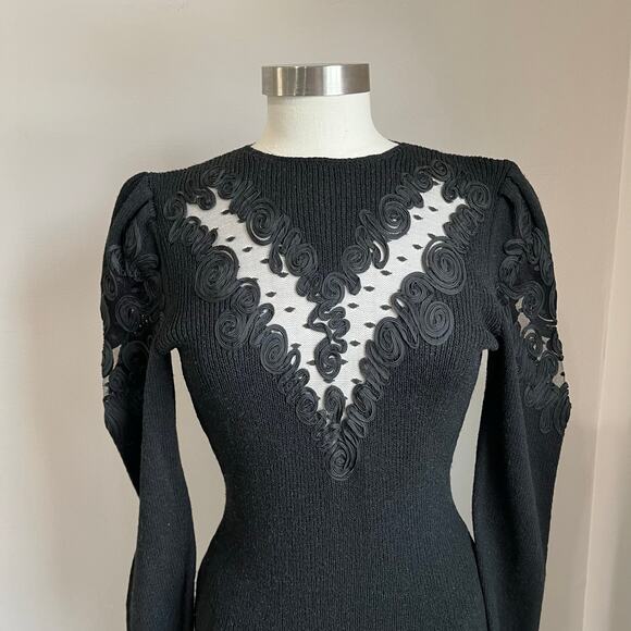 Pat Sandler Wellmore For Saks Fifth Avenue Black Santana Knit Puff Sleeve Dress - Picture 6 of 8